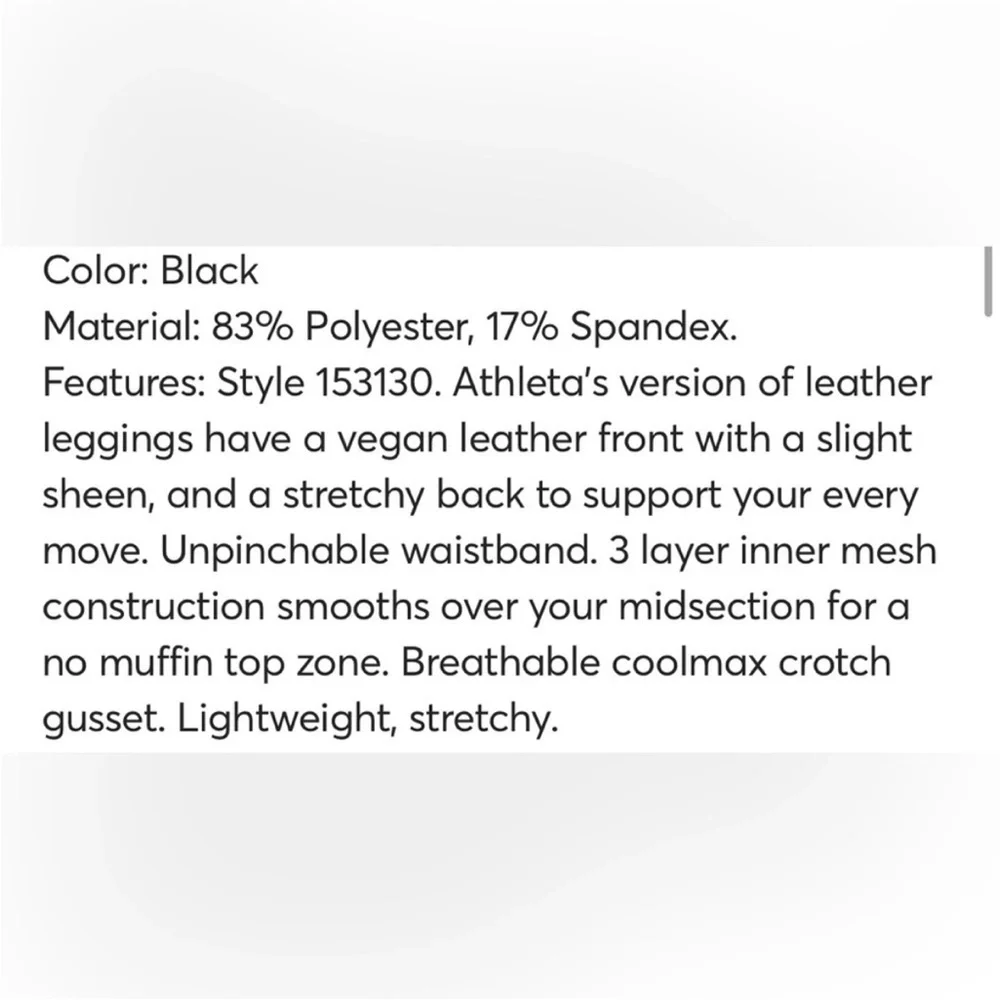 SOLD Athleta faux leather front panel leggings - Picture 4 of 5